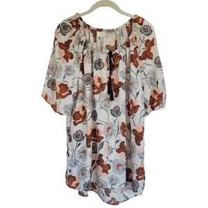 Tres Jolie Floral Tassel Tunic M Boho Peasant Modern Folk Balloon Sleeve Blouse